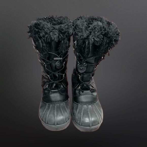 Cat & Jack Girls Constance Faux Fur Lace Up Winter Boots Black Glitter Size 2 - Picture 3 of 7